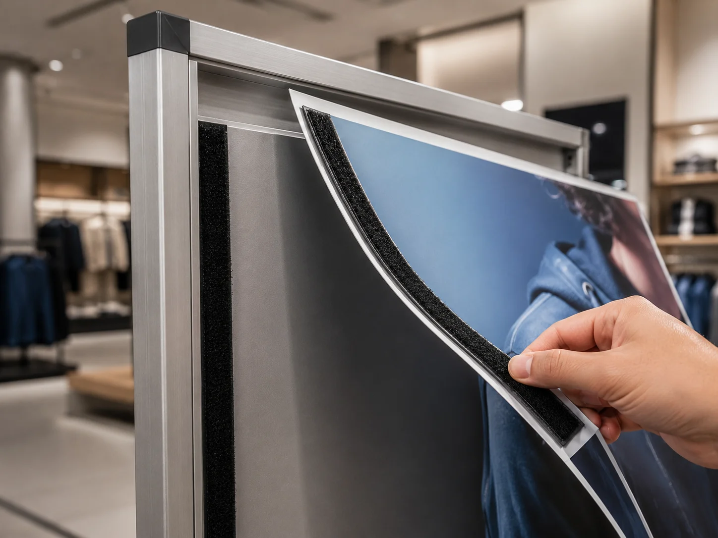 Fixora adhesive hook and loop tape used for retail displays